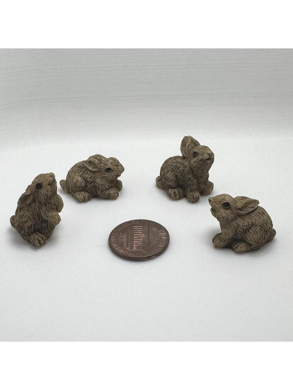 Miniature Brown Resin Bunny Figures Dollhouse Fairy Garden Rabbit Set of 4